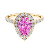 Pear shaped pink sapphire and french pave diamond ring.