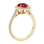Beautiful Ruby french pave diamond engagement ring with classic styling.