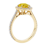 Beautiful Yellow Sapphire french pave diamond engagement ring with classic styling.