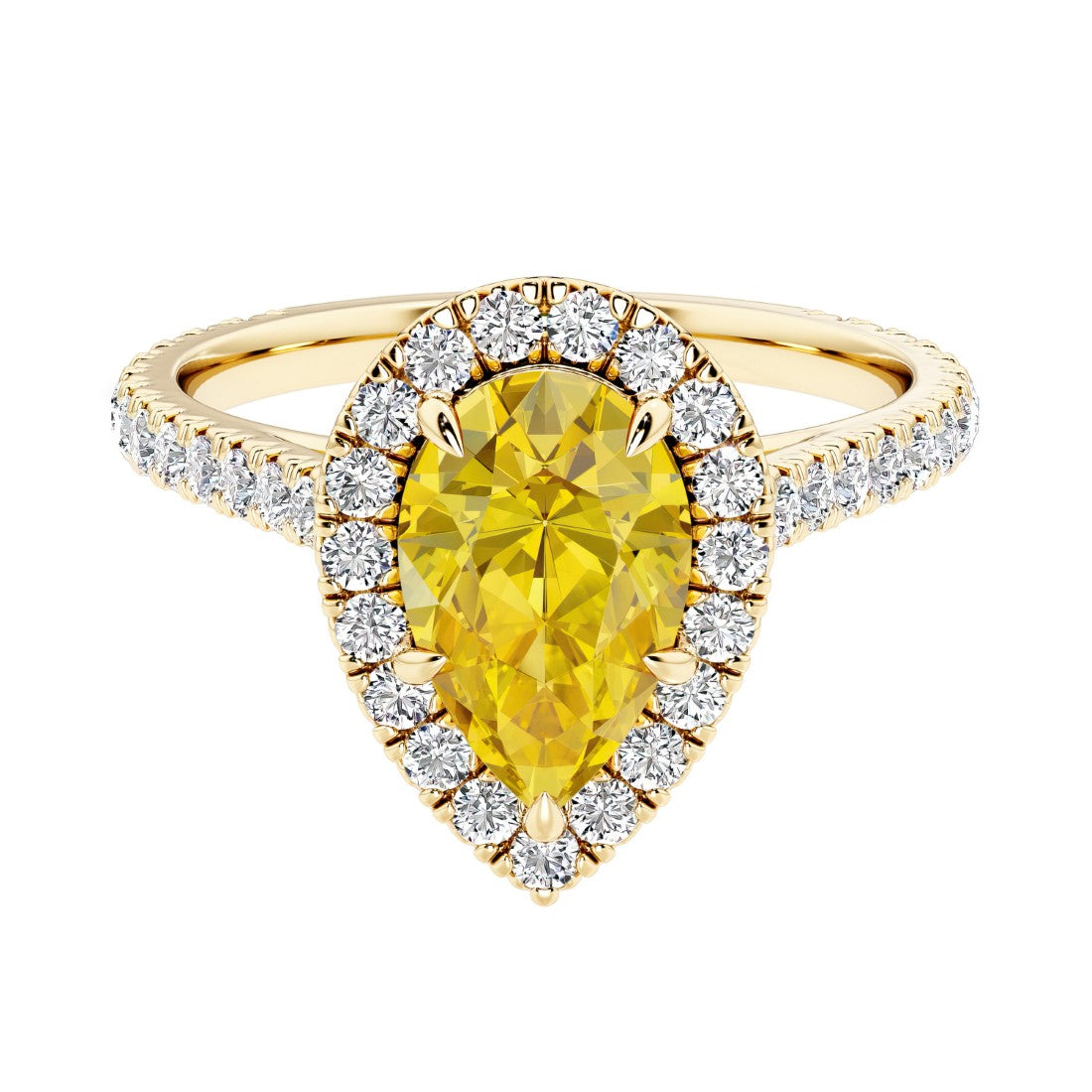 Pear shaped yellow sapphire and french pave diamond ring.
