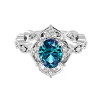 Antique oval alexandrite and diamod ring white gold