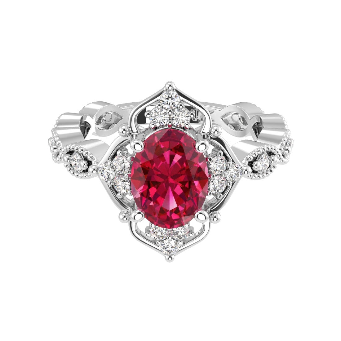 Antique oval ruby and diamod ring white gold