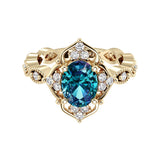 Oval cut vintage Alexandrite and diamond ring in yellow gold