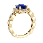 Beautiful blue sapphire modern art deco diamond engagement ring, made for vintage jewelry lovers.