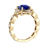 Beautiful blue sapphire modern art deco diamond engagement ring, made for vintage jewelry lovers.