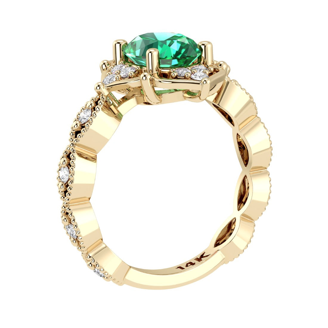 Beautiful colombian emerald modern art deco diamond engagement ring, made for vintage jewelry lovers.