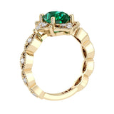 Beautiful emerald modern art deco diamond engagement ring, made for vintage jewelry lovers.