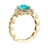 Beautiful paraiba tourmaline modern art deco diamond engagement ring, made for vintage jewelry lovers.