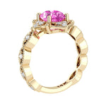 Beautiful pink sapphire modern art deco diamond engagement ring, made for vintage jewelry lovers.