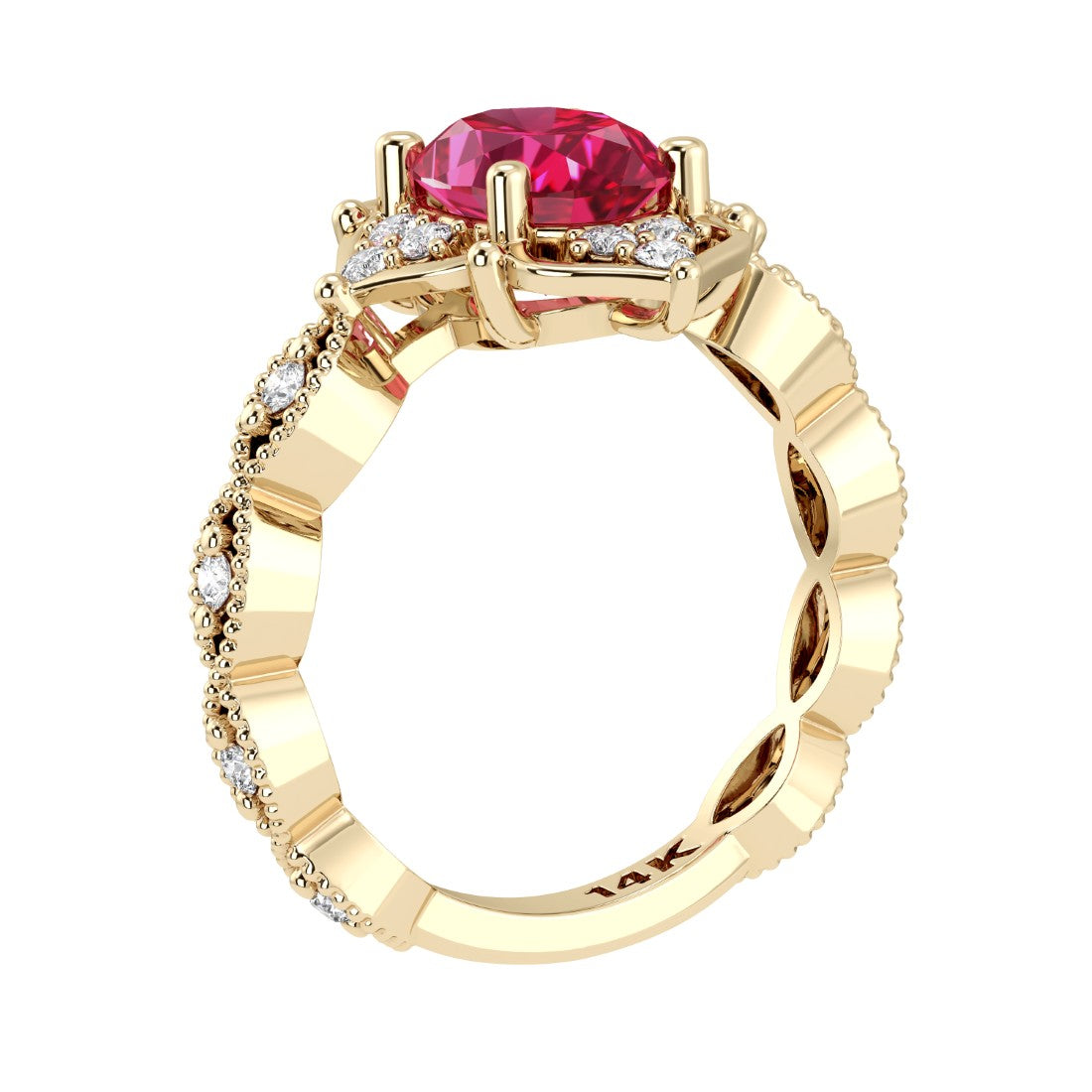 Beautiful ruby modern art deco diamond engagement ring, made for vintage jewelry lovers.
