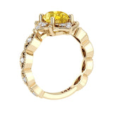 Beautiful yellow sapphire modern art deco diamond engagement ring, made for vintage jewelry lovers.