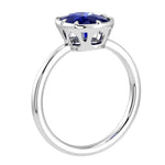 Cushion 3.50 carat lab grown blue sapphire ring with sculpted illusion bezel and romantic architectural gallery