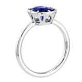 Cushion 3.50 carat lab grown blue sapphire ring with sculpted illusion bezel and romantic architectural gallery