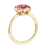 Timeless oval ruby bezel set solitaire ring with tapered gold band – Pel & Co luxury ruby ring