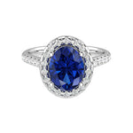 Deep royal blue sapphire oval ring with pavé diamonds, luxury lab grown sapphire engagement ring