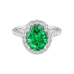 Lab created colombian emerald oval ring with pavé diamonds, luxury green emerald engagement ring