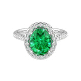 Lab created colombian emerald oval ring with pavé diamonds, luxury green emerald engagement ring