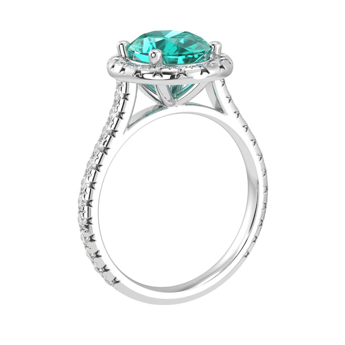 Paraiba tourmaline oval ring on hand with diamond band, luxury statement gemstone ring