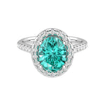 Lab created paraiba tourmaline oval ring with pavé diamonds, luxury neon gemstone engagement ring