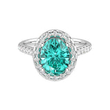 Lab created paraiba tourmaline oval ring with pavé diamonds, luxury neon gemstone engagement ring