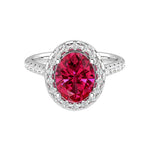 Lab created ruby oval ring with pavé diamonds, luxury ruby engagement ring design