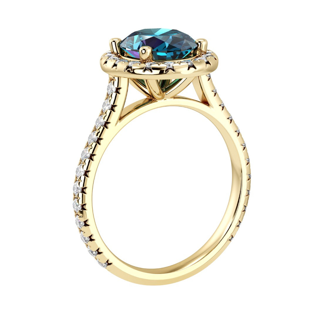 Stunning alexandrite pavé diamond ring, elegant oval engagement ring design