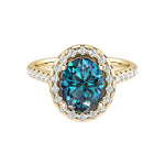 Oval alexandrite engagement ring in 14k gold with french pavé diamond band, color change gemstone ring