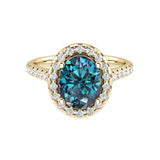 Oval alexandrite engagement ring in 14k gold with french pavé diamond band, color change gemstone ring