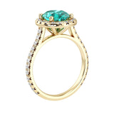 View of paraiba pavé diamond ring, modern oval neon gemstone ring design