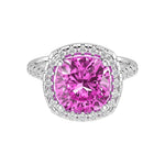 Ceylon pink Sapphire French Pave Diamond Halo crafted in 14K White Gold halo ring Pel and Co custom fine jewelry