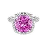Ceylon pink Sapphire French Pave Diamond Halo crafted in 14K White Gold halo ring Pel and Co custom fine jewelry