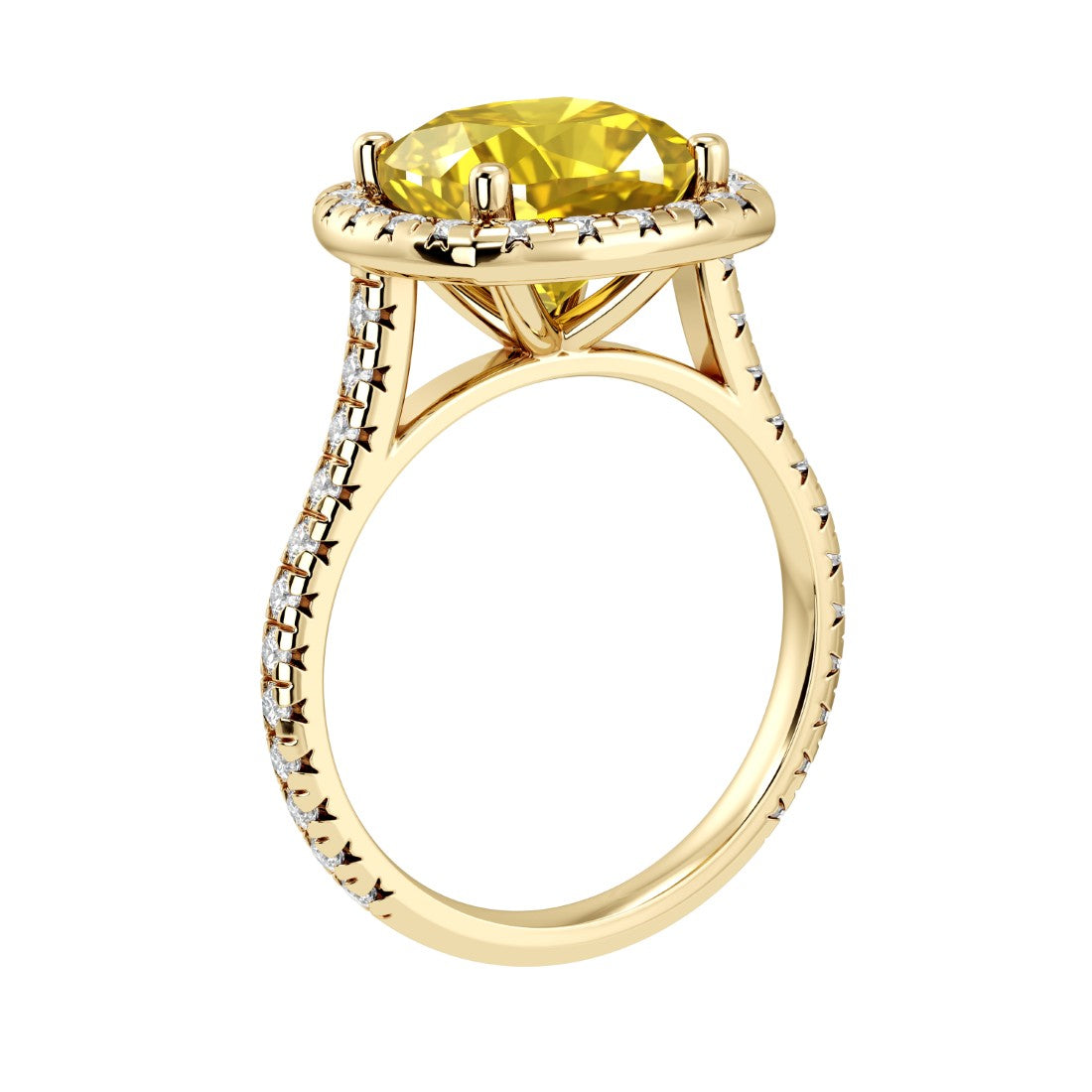 Sparkling Yellow Sapphire French Pave Diamond Halo crafted in 14K Yellow Gold halo ring Pel and Co yellow diamond inspired elegance