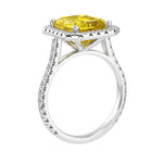 Emerald Cut Yellow Sapphire French Pave Diamond Halo bridal ring 14K White Gold designer style Pel and Co September birthstone treasure