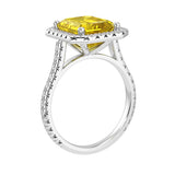 Emerald Cut Yellow Sapphire French Pave Diamond Halo bridal ring 14K White Gold designer style Pel and Co September birthstone treasure