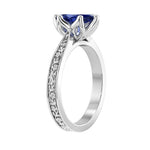 Marquise Blue Sapphire Antique Style Ring engraved 14K Gold September birthstone fine jewelry Pel and Co