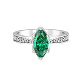 Vintage Marquise Zambian Emerald Ring engraved band 14K Gold classic solitaire engagement ring Pel and Co
