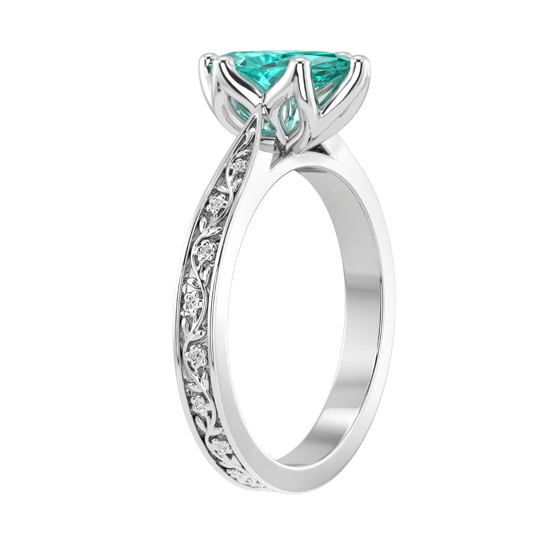 Marquise Paraiba Tourmaline Antique Style Ring engraved 14K Gold vivid blue green gemstone Pel and Co
