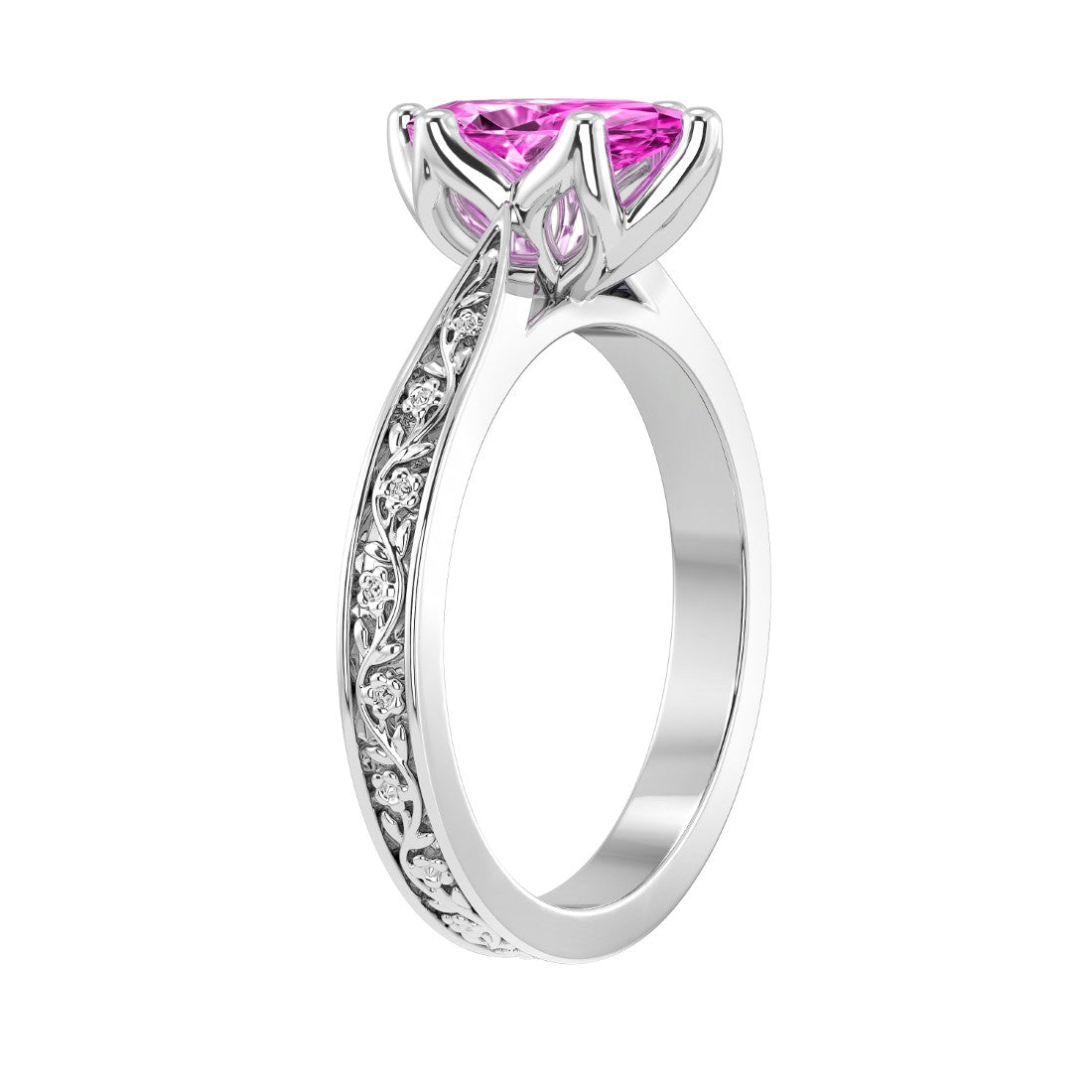 Marquise Pink Sapphire Antique Style Ring engraved 14K Gold fine jewelry Pel and Co