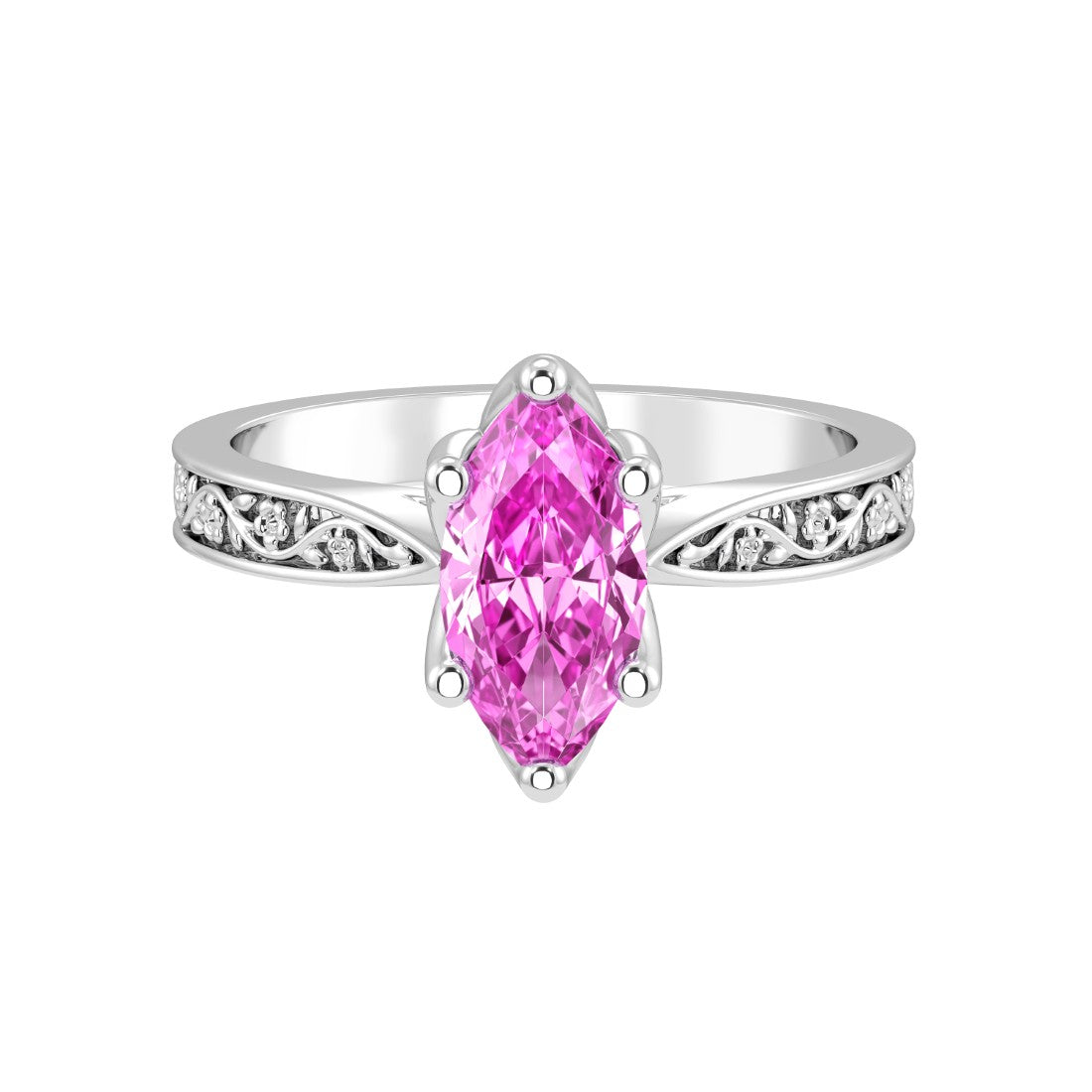 Vintage Marquise Pink Sapphire Ring engraved band 14K Gold feminine heirloom solitaire Pel and Co