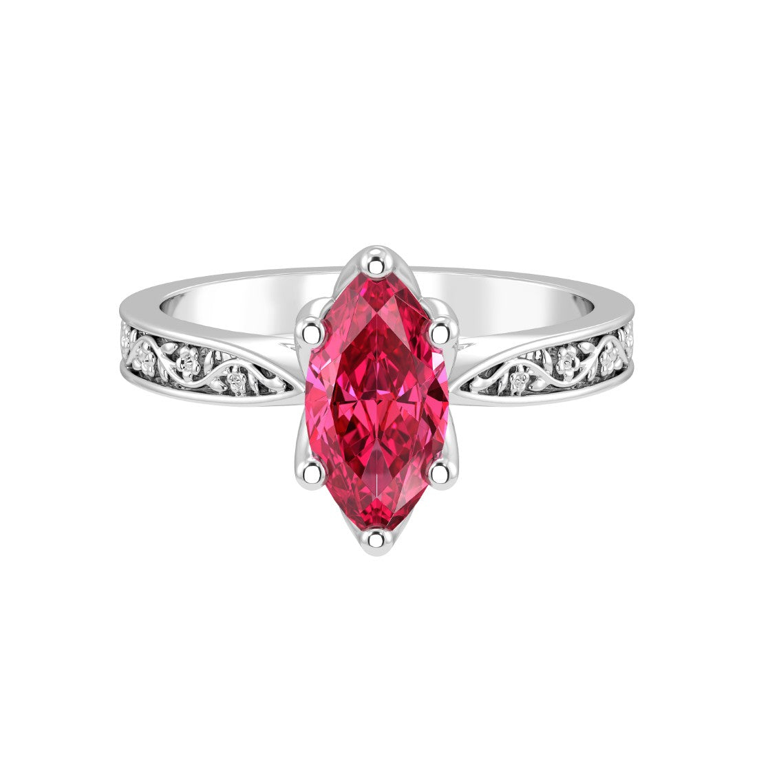 Vintage Marquise Ruby Ring engraved band 14K Gold heirloom July birthstone solitaire Pel and Co