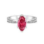 Vintage Marquise Ruby Ring engraved band 14K Gold heirloom July birthstone solitaire Pel and Co
