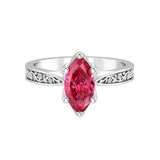 Vintage Marquise Ruby Ring engraved band 14K Gold heirloom July birthstone solitaire Pel and Co
