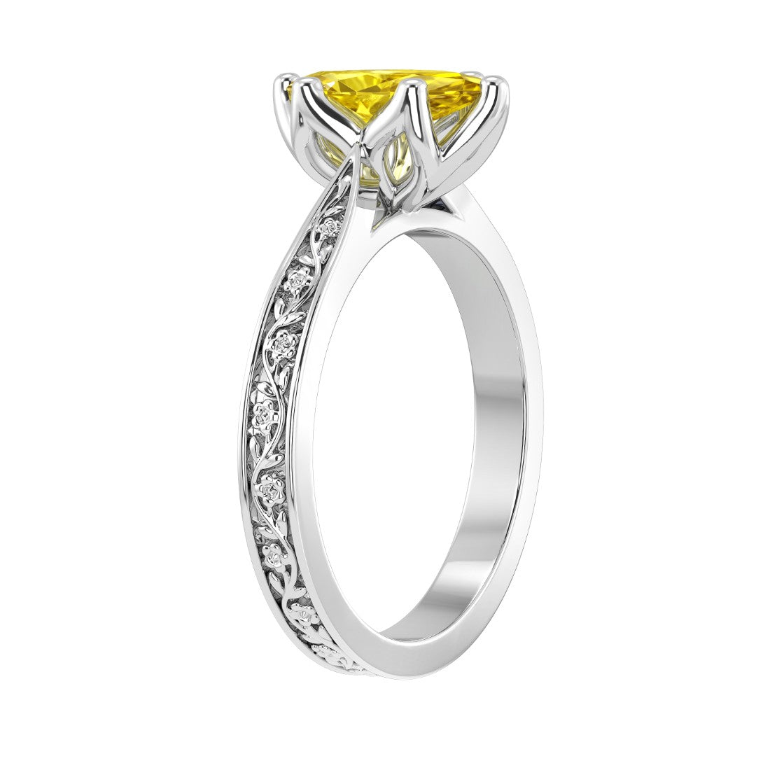 Marquise Yellow Sapphire Antique Style Ring engraved 14K Gold fine jewelry September birthstone Pel and Co