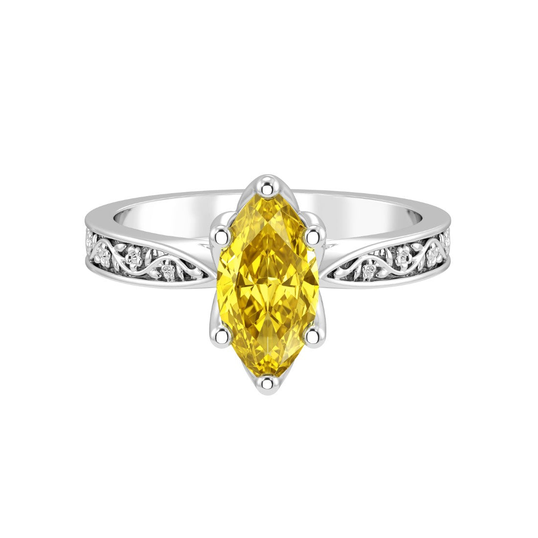 Vintage Marquise Yellow Sapphire Ring engraved band 14K Gold radiant gemstone solitaire Pel and Co