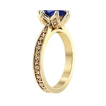 Marquise Blue Sapphire Engagement Ring vintage engraved band 14K Gold timeless solitaire design Pel and Co