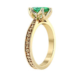 Marquise Colombian Emerald Engagement Ring vintage engraved band 14K Gold heirloom design Pel and Co