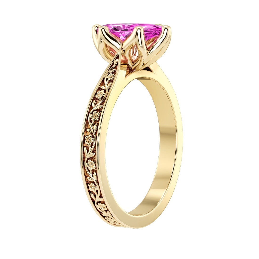 Marquise Pink Sapphire Engagement Ring vintage engraved band 14K Gold timeless design Pel and Co
