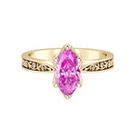 Marquise Pink Sapphire Solitaire Ring engraved antique vintage style 14K Gold romantic blush engagement ring Pel and Co