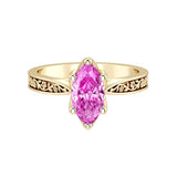Marquise Pink Sapphire Solitaire Ring engraved antique vintage style 14K Gold romantic blush engagement ring Pel and Co