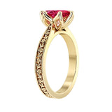 Marquise Ruby Engagement Ring vintage engraved band 14K Gold timeless red gemstone design Pel and Co